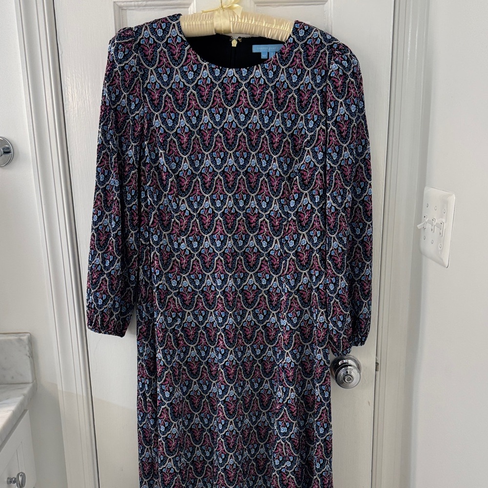 Draper James NWOT midi Black Dress with Pink and Blue Floral